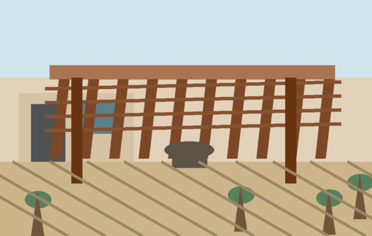 Covered patio in Ocotillo with fan clearance and afternoon shade